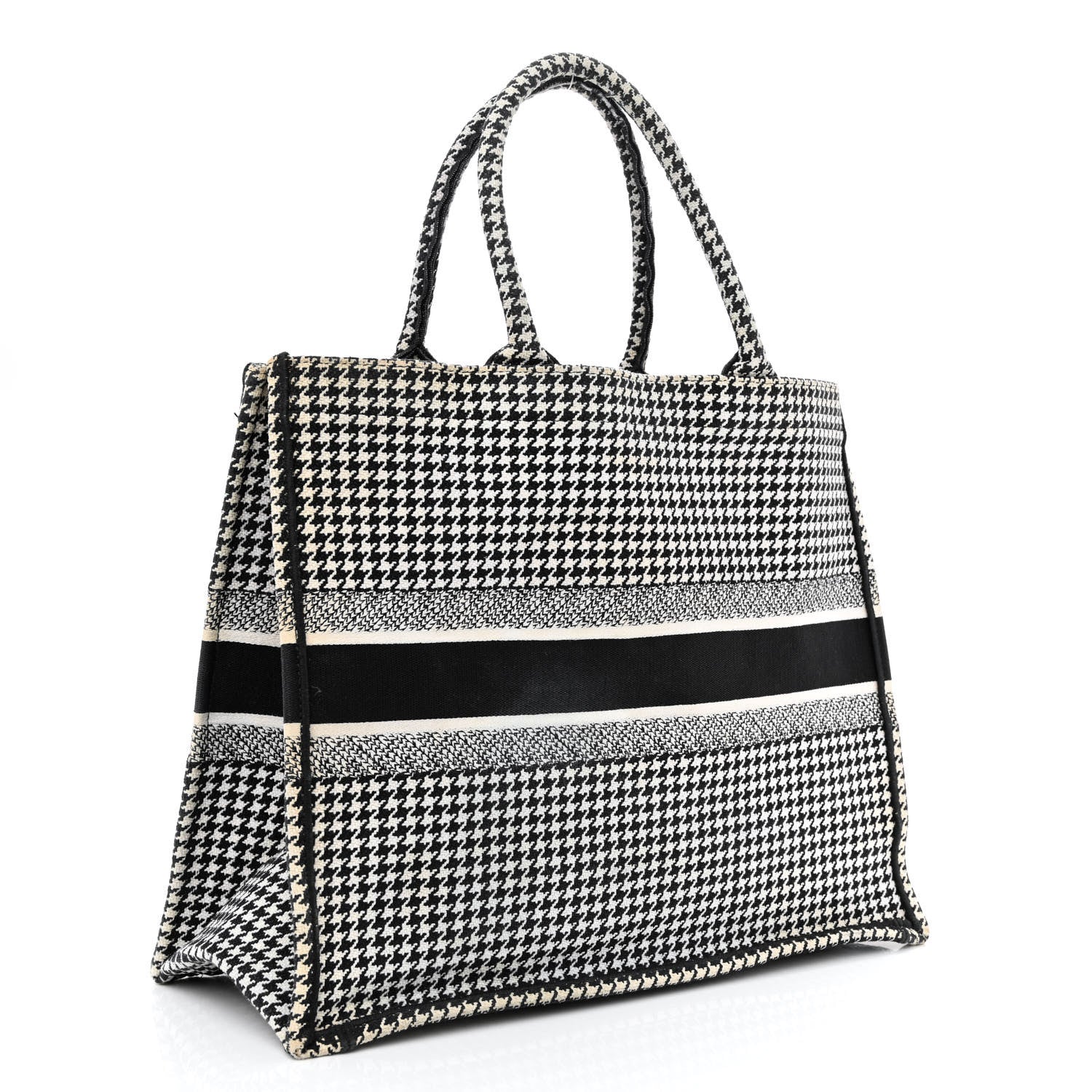 Christian Dior Canvas Houndstooth Embroidered Book Tote Black White 3 of 13
