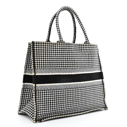 Christian Dior Canvas Houndstooth Embroidered Book Tote Black White 3 of 13