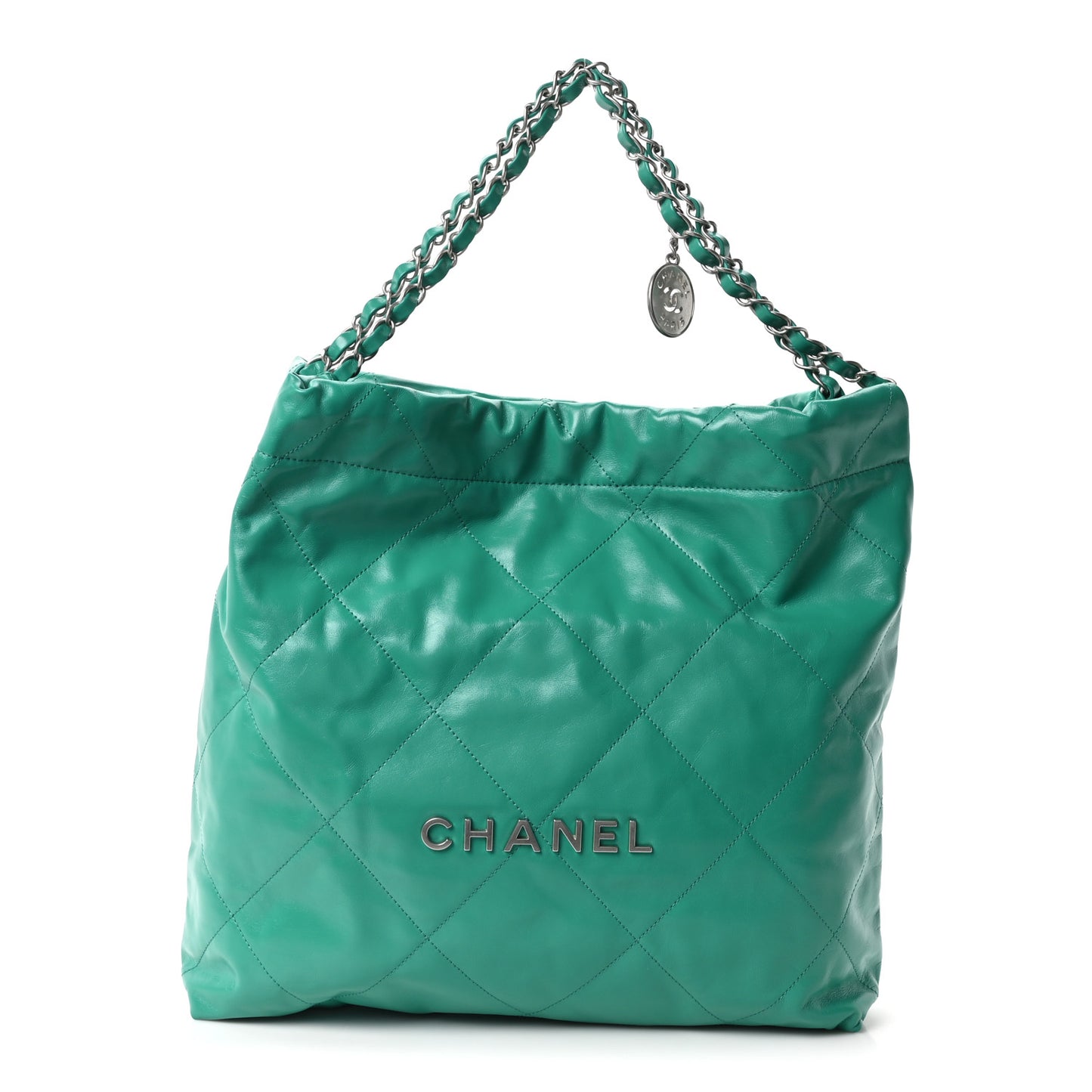 Shiny Calfskin Quilted Chanel 22 Green