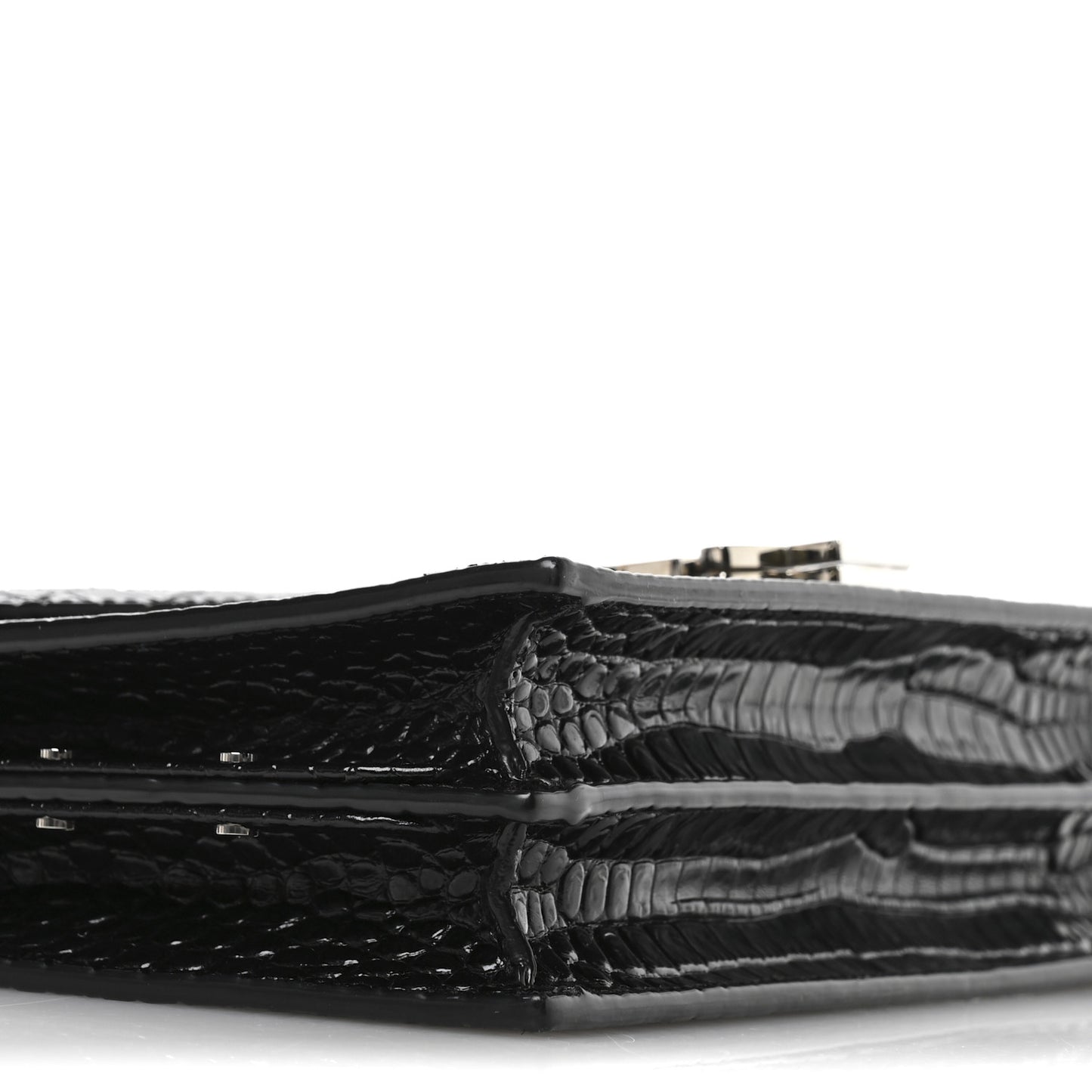 Calfskin Crocodile Embossed Monogram Cassandra Clasp Bag Black Rouge Legion