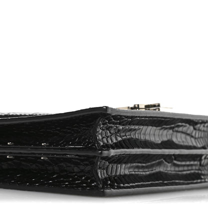 Saint Laurent Calfskin Crocodile Embossed Monogram Cassandra Clasp Bag Black Rouge Legion 9 of 10