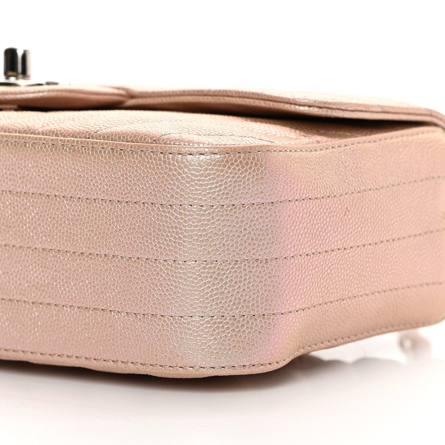 Iridescent Caviar Chevron Quilted Mini Rectangular Flap Light Gold