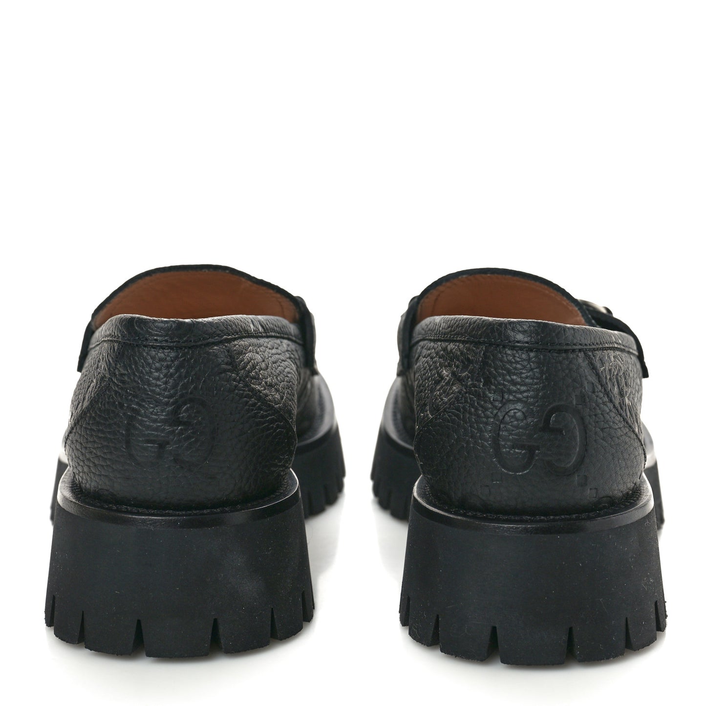 Piuma Calfskin Embossed Womens Platform Lug Sole Loafers 40 Black