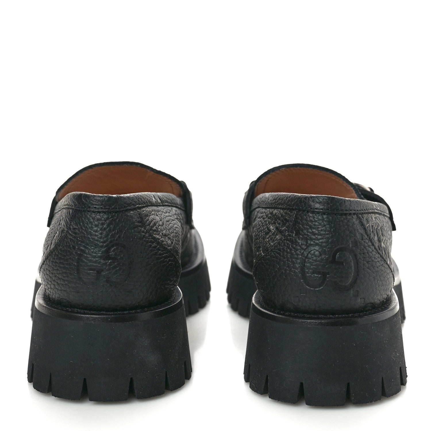 Gucci Piuma Calfskin Embossed Womens Platform Lug Sole Loafers 40 Black 4 of 11