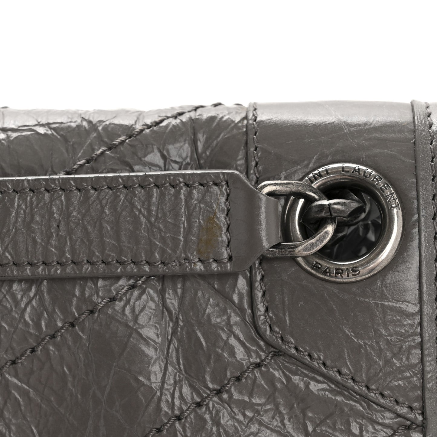 Crinkled Calfskin Matelasse Monogram Medium Niki Chain Satchel Fog
