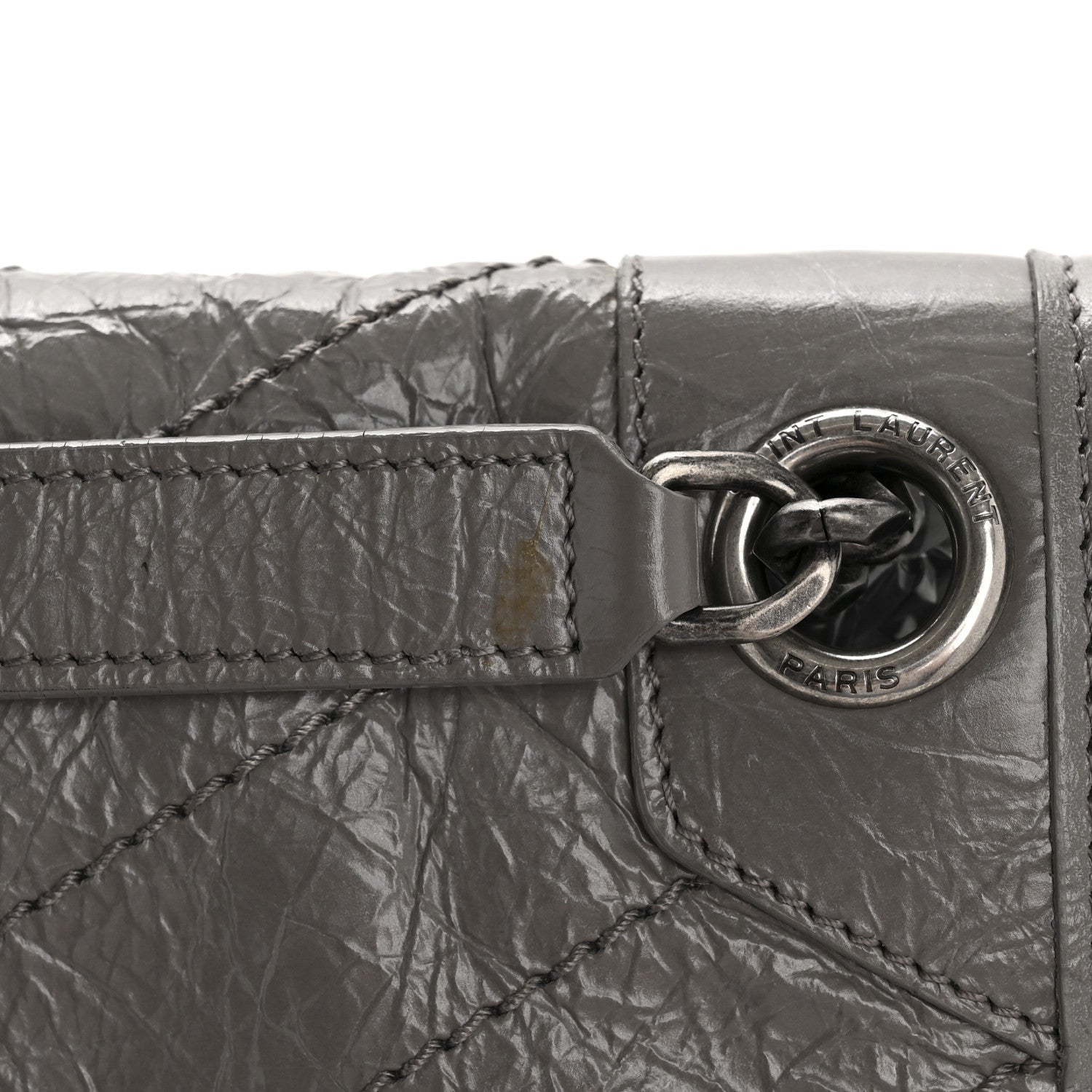 Saint Laurent Crinkled Calfskin Matelasse Monogram Medium Niki Chain Satchel Fog 14 of 14