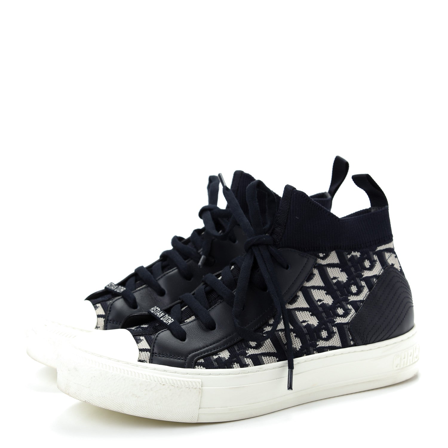 Christian Dior Technical Knit Calfskin Oblique Womens Walk'n Dior Mid Top Sneakers 38.5 Deep Blue 3 of 11