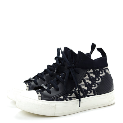 Christian Dior Technical Knit Calfskin Oblique Womens Walk'n Dior Mid Top Sneakers 38.5 Deep Blue 3 of 11