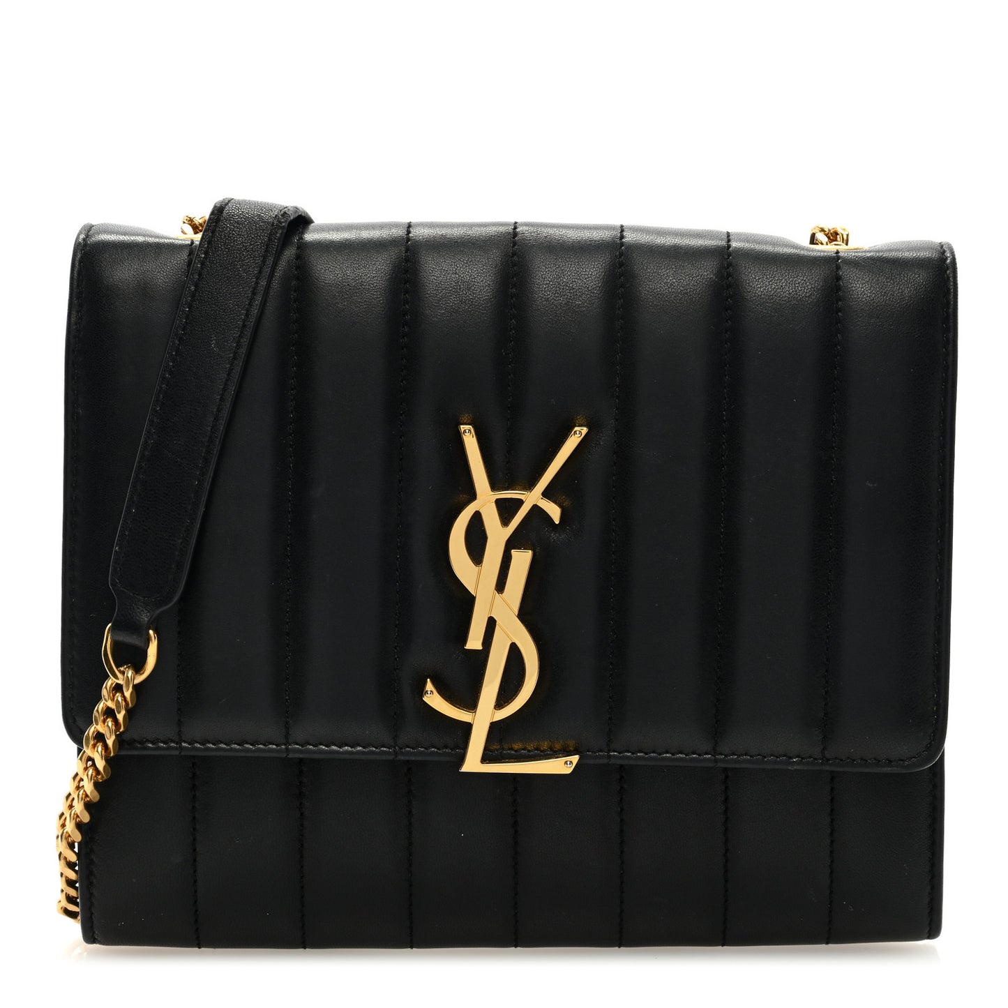Lambskin Matelasse Monogram Vicky Chain Wallet Black