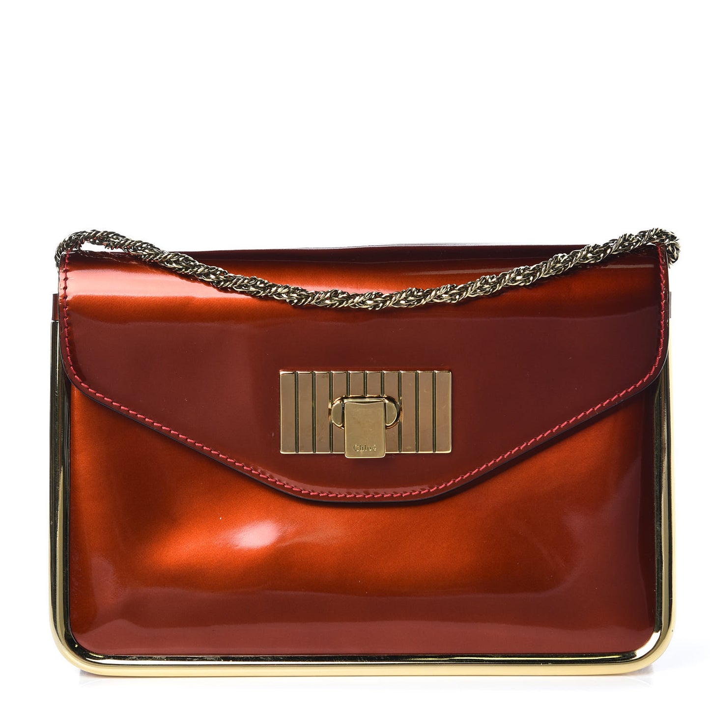 Patent Calfskin Small Sally Flap Bag Copper Red