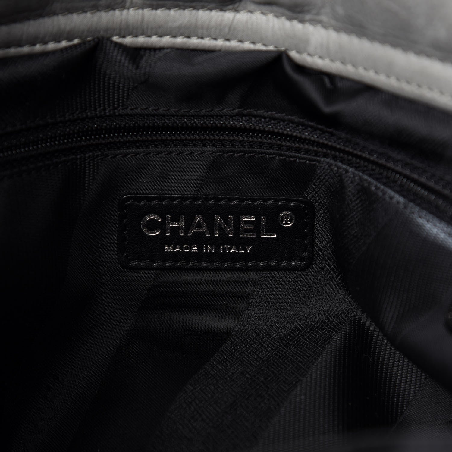 Chanel Glazed Calfskin Lambskin Quilted Portobello Tote Black Grey 8 of 10