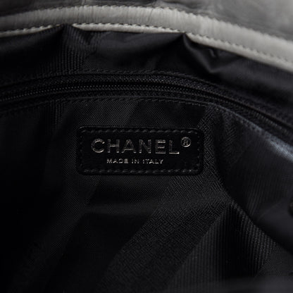 Chanel Glazed Calfskin Lambskin Quilted Portobello Tote Black Grey 8 of 10