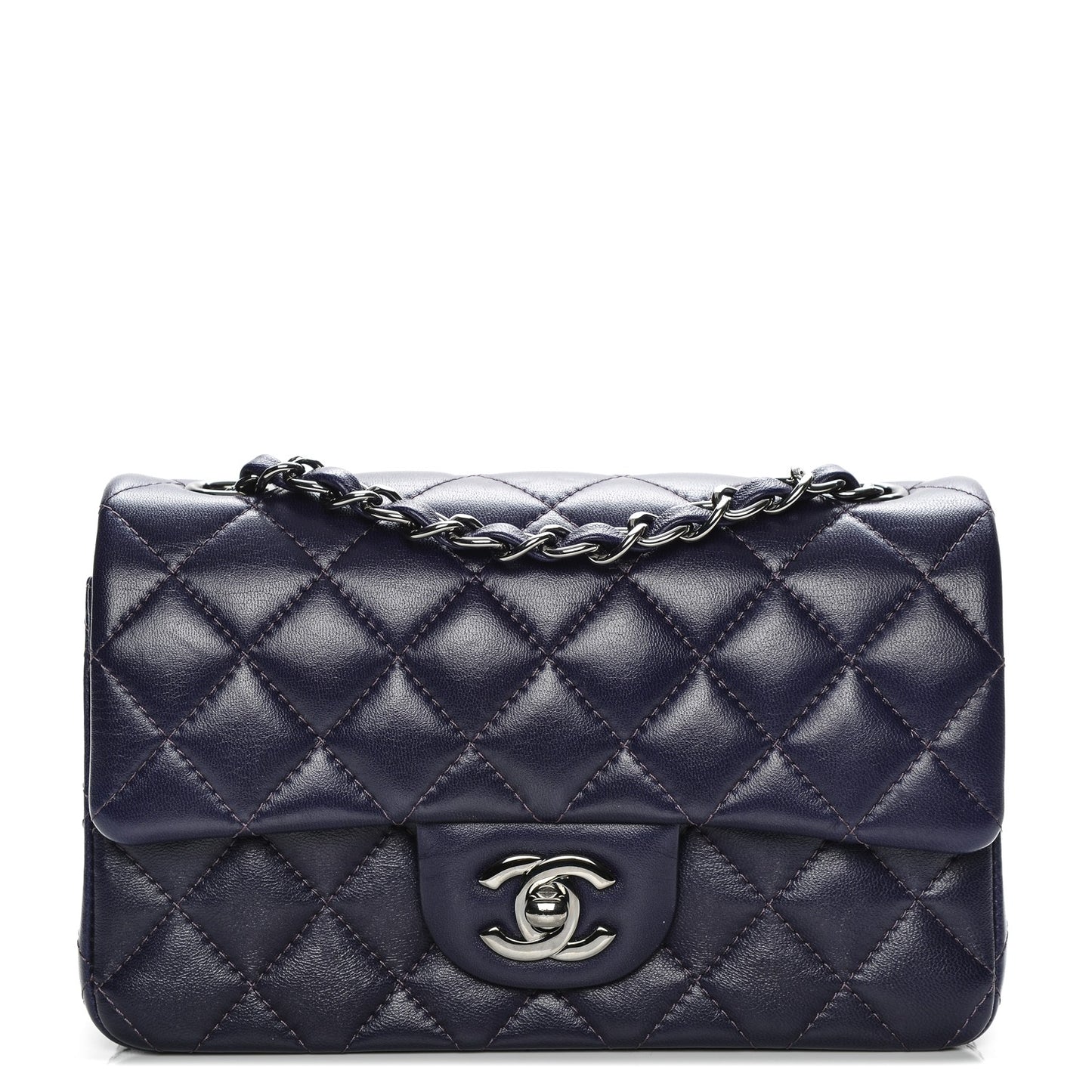 Lambskin Quilted Mini Rectangular Flap Dark Purple