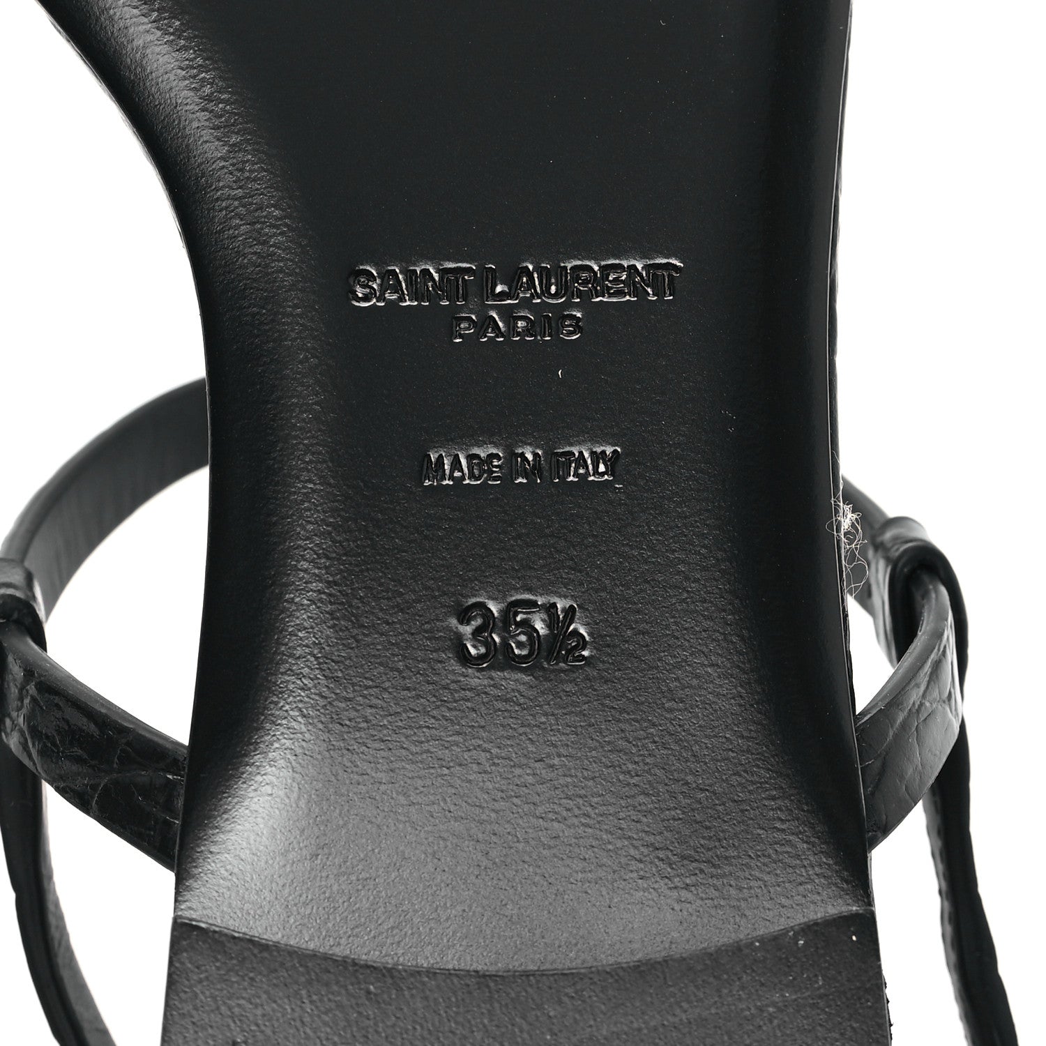 Saint Laurent Calfskin Crocodile Embossed Cassandra Monogram Sandals 35.5 Black 7 of 11