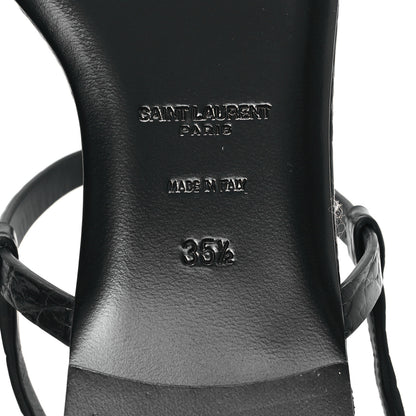 Saint Laurent Calfskin Crocodile Embossed Cassandra Monogram Sandals 35.5 Black 7 of 11