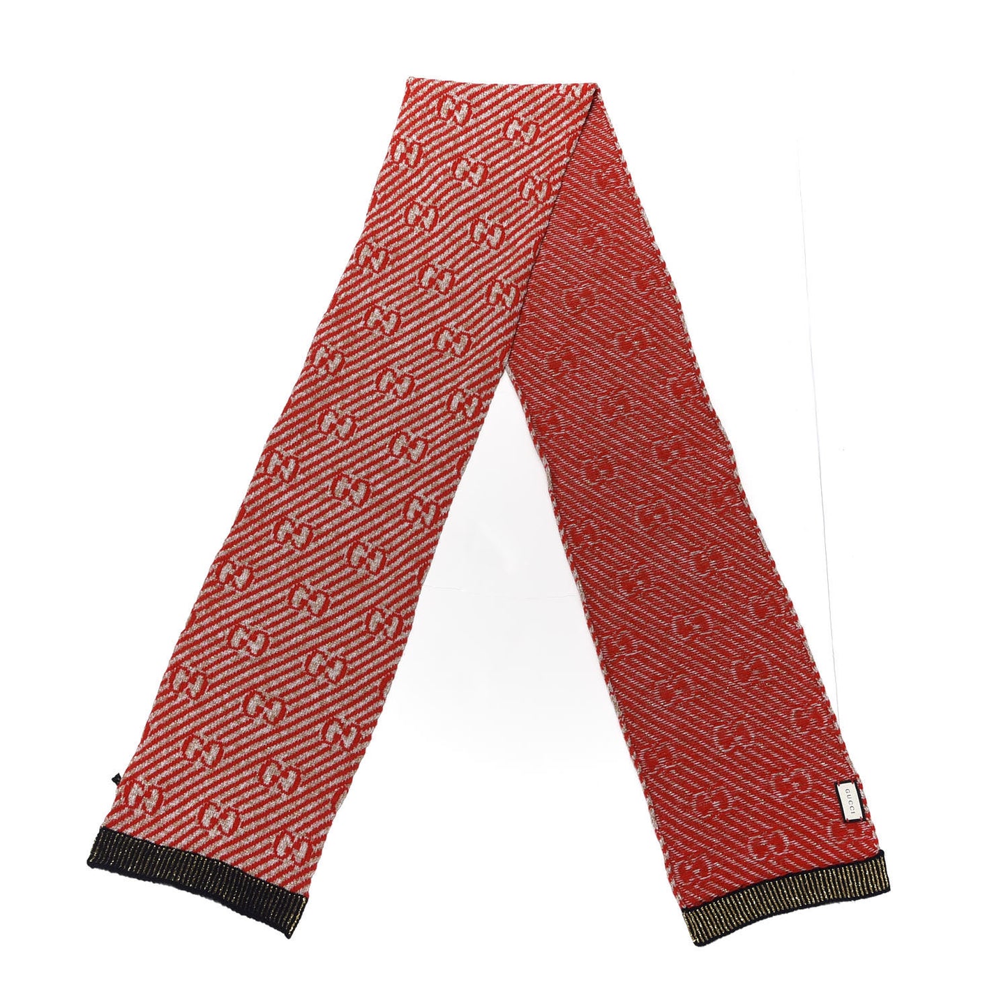 Metallic Wool Jacquard GG Monogram Scarf Red