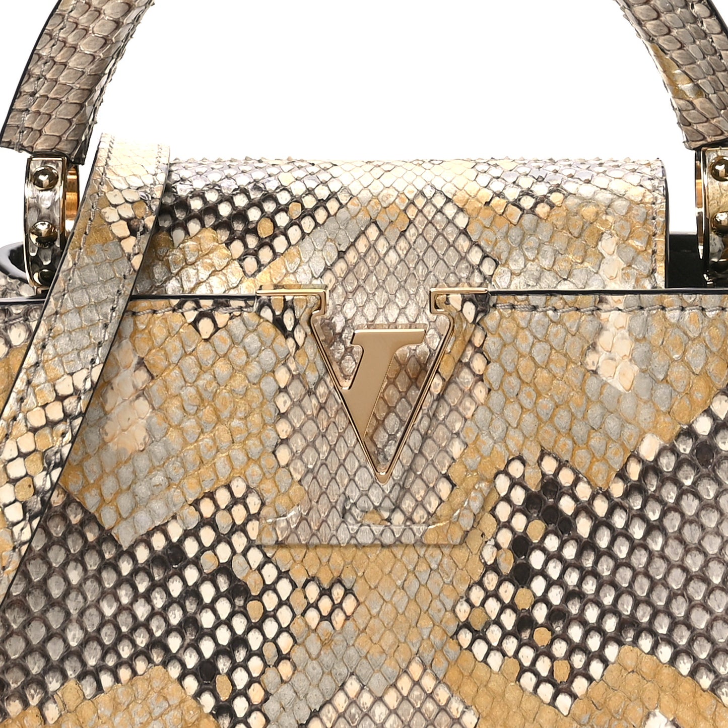 Metallic Snakeskin Capucines Mini Dore