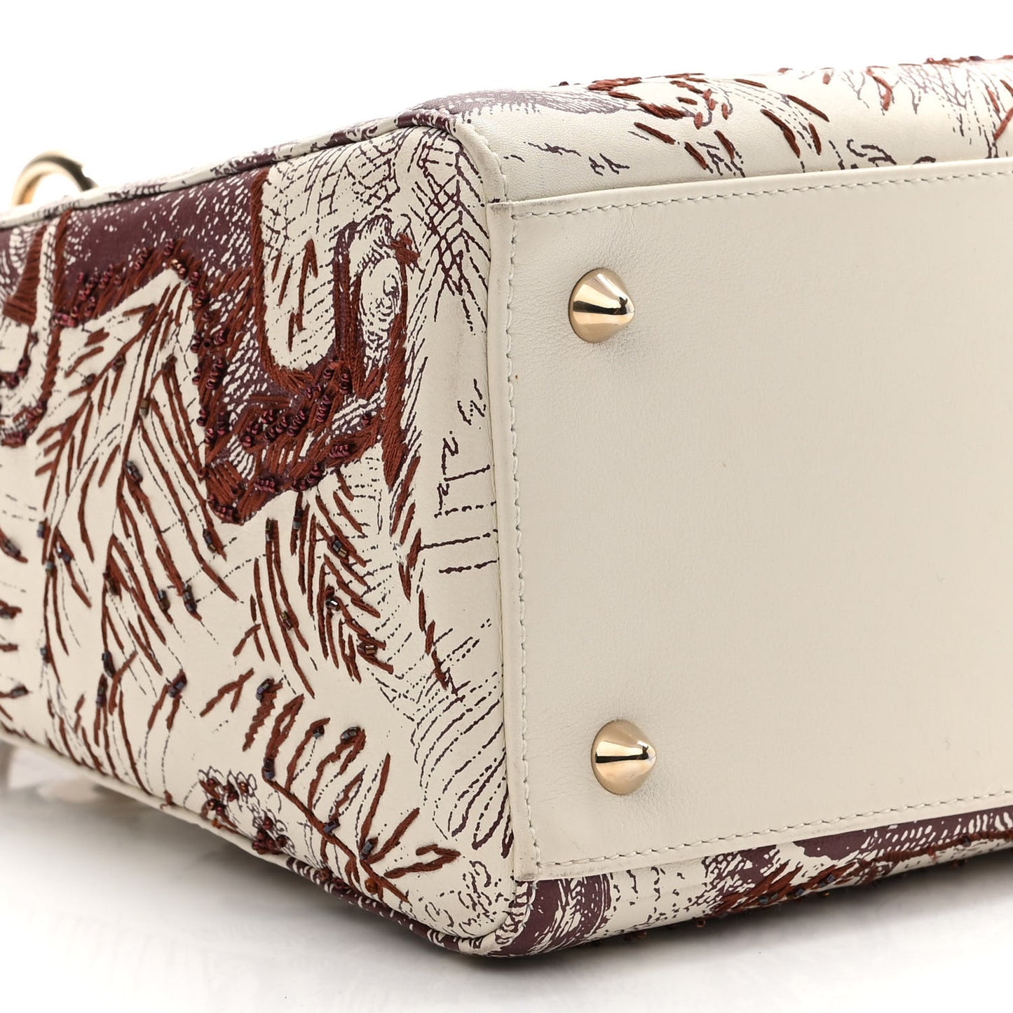 Calfskin Embroidered Medium Toile De Jouy Lady Dior White Red