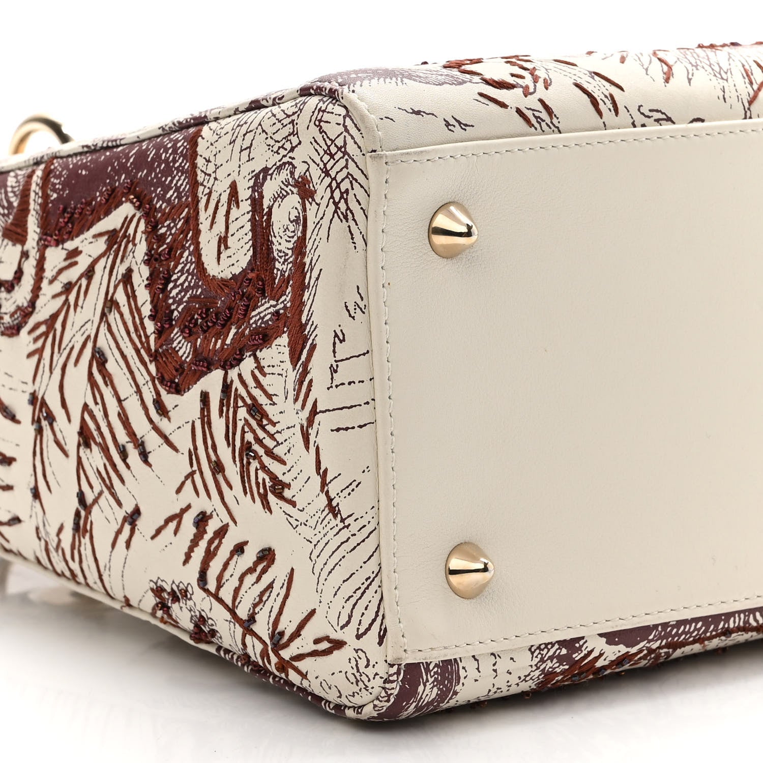 Christian Dior Calfskin Embroidered Medium Toile De Jouy Lady Dior White Red 10 of 15