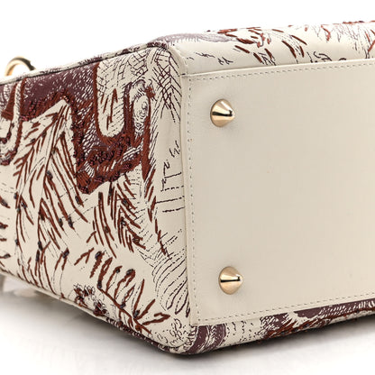 Christian Dior Calfskin Embroidered Medium Toile De Jouy Lady Dior White Red 10 of 15