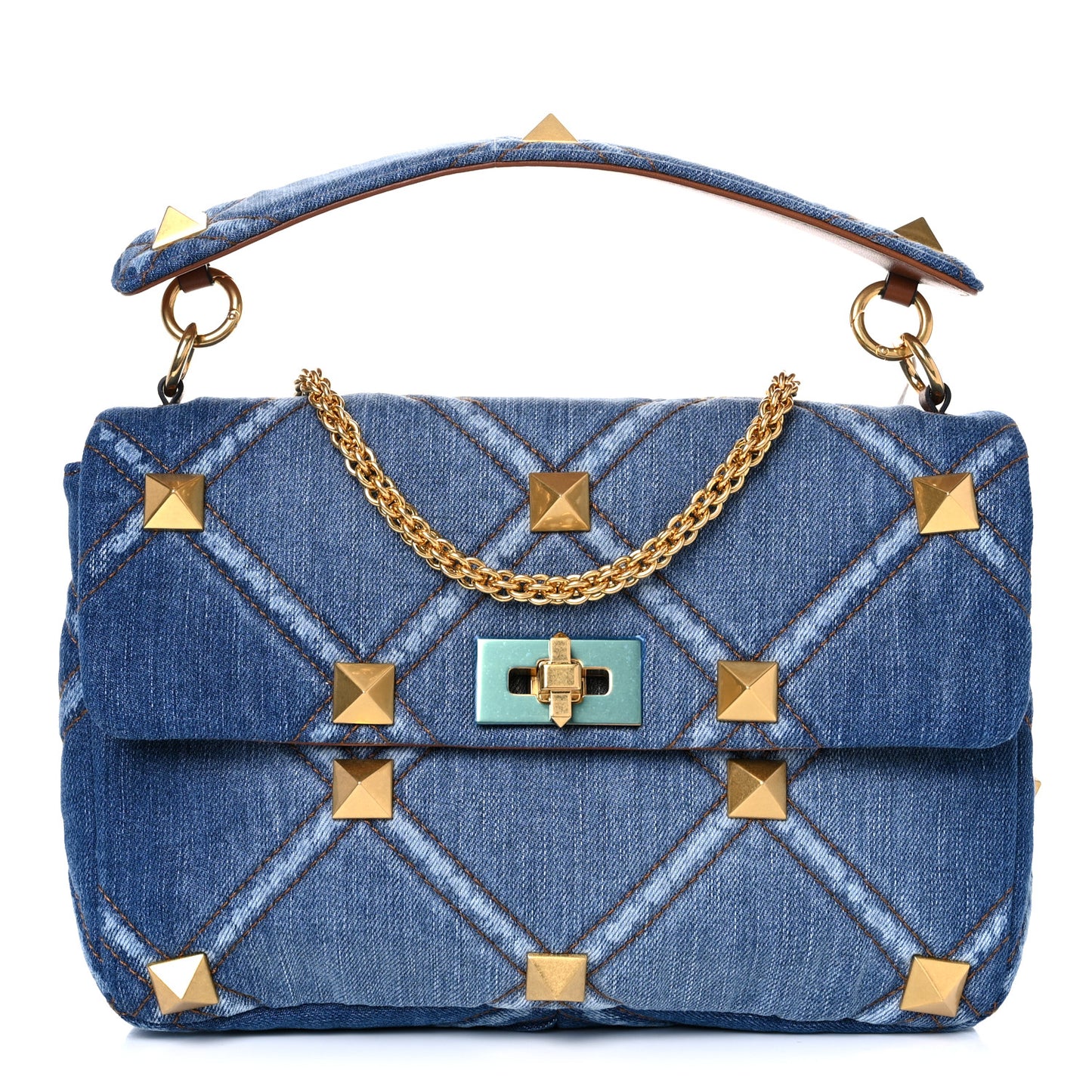 Denim Large Roman Stud Shoulder Bag Light Denim Selleria