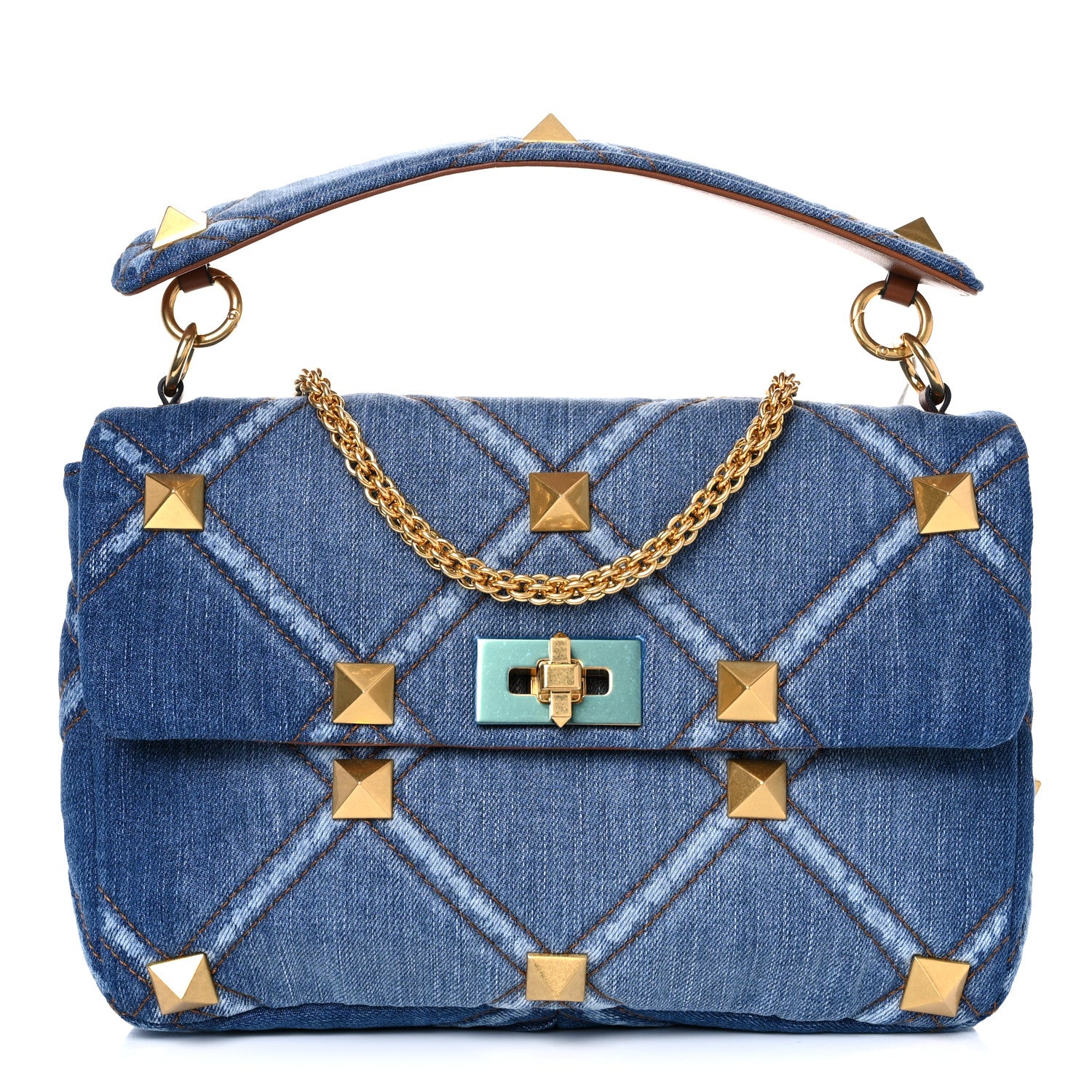 Valentino Garavani Denim Large Roman Stud Shoulder Bag Light Denim Selleria 1 of 11