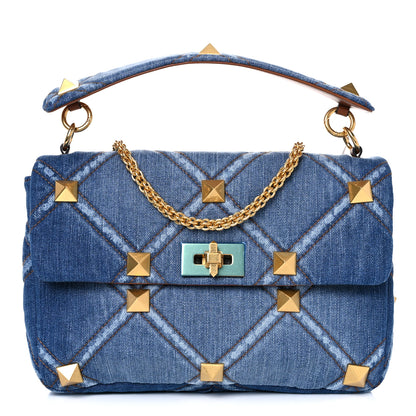 Valentino Garavani Denim Large Roman Stud Shoulder Bag Light Denim Selleria 1 of 11