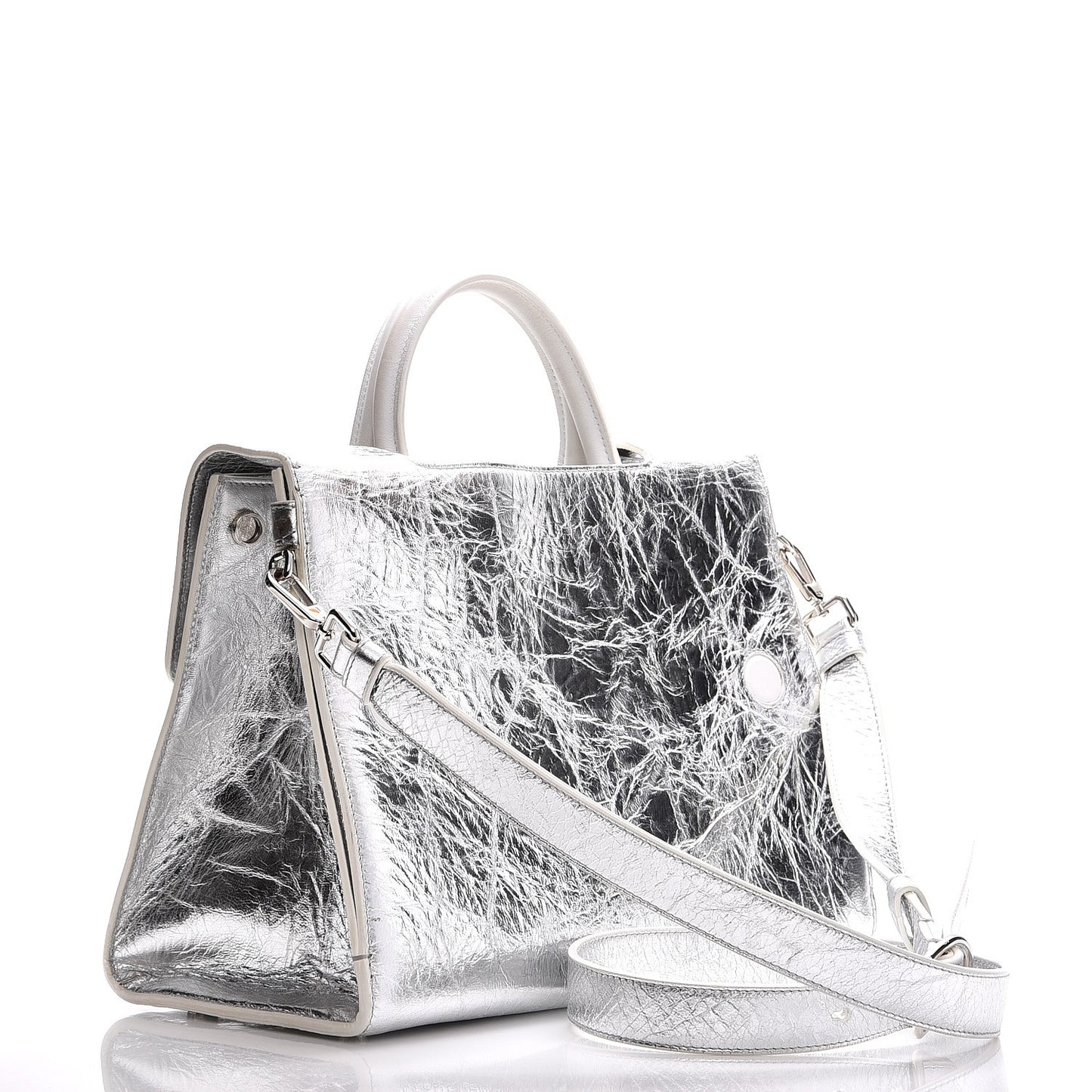 Metallic Calfskin Medium Diorever Flap Silver