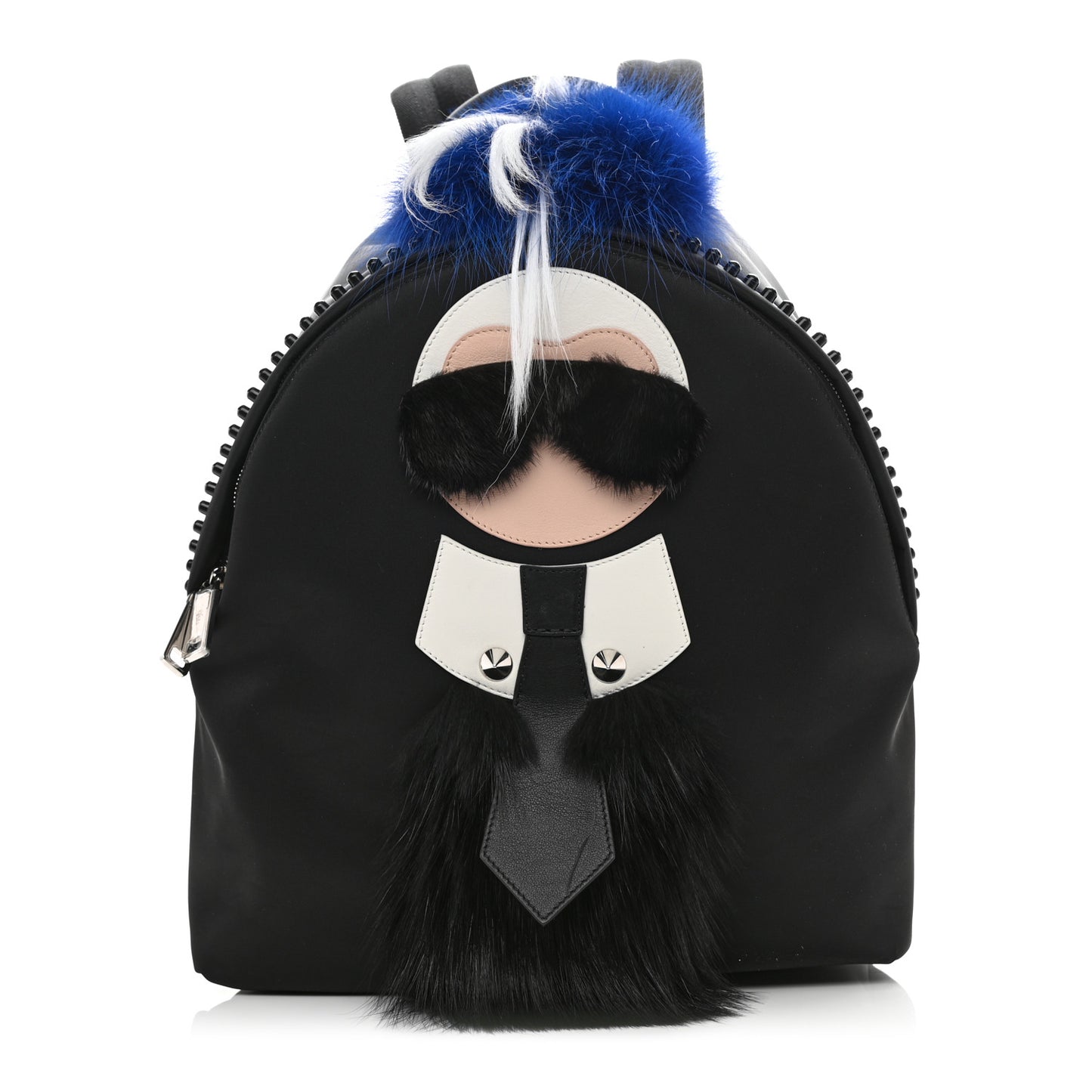 Nylon Vitello Century Mink Fox Goat Fur Studded Karlito Backpack Black Multicolor