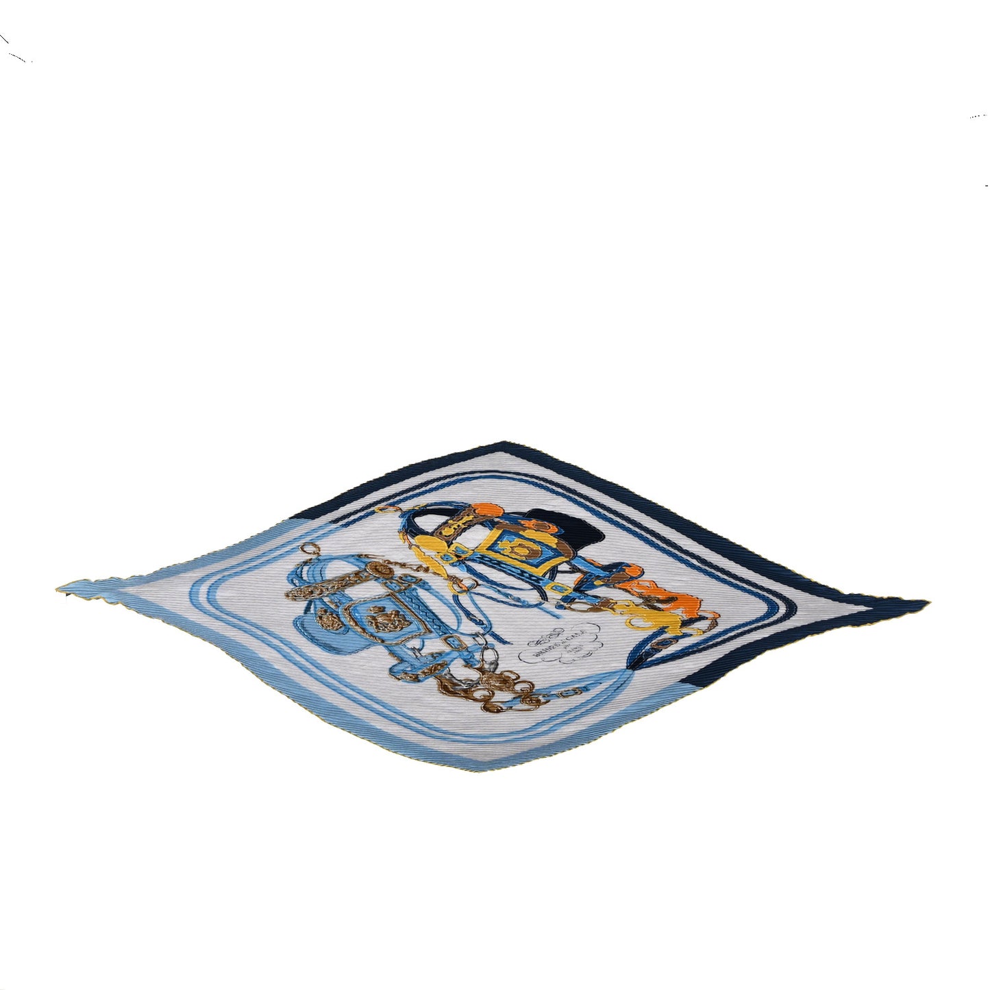 Silk Plisse Foulard Brides de Gala Scarf 140 Bleu Denim Bleu Indigo