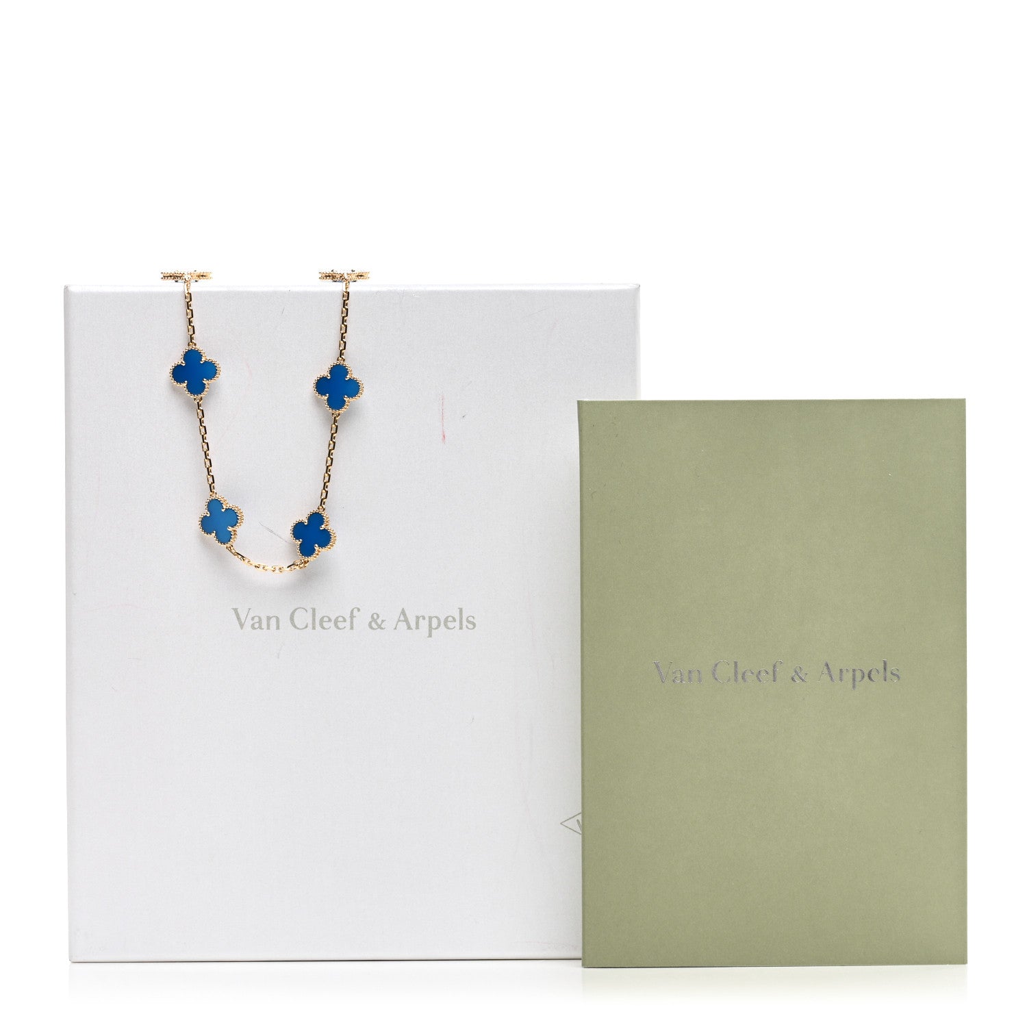 Van Cleef & Arpels 18K Yellow Gold Blue Agate 10 Motifs Vintage Alhambra Necklace 6 of 6