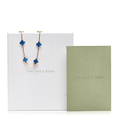 Van Cleef & Arpels 18K Yellow Gold Blue Agate 10 Motifs Vintage Alhambra Necklace 6 of 6