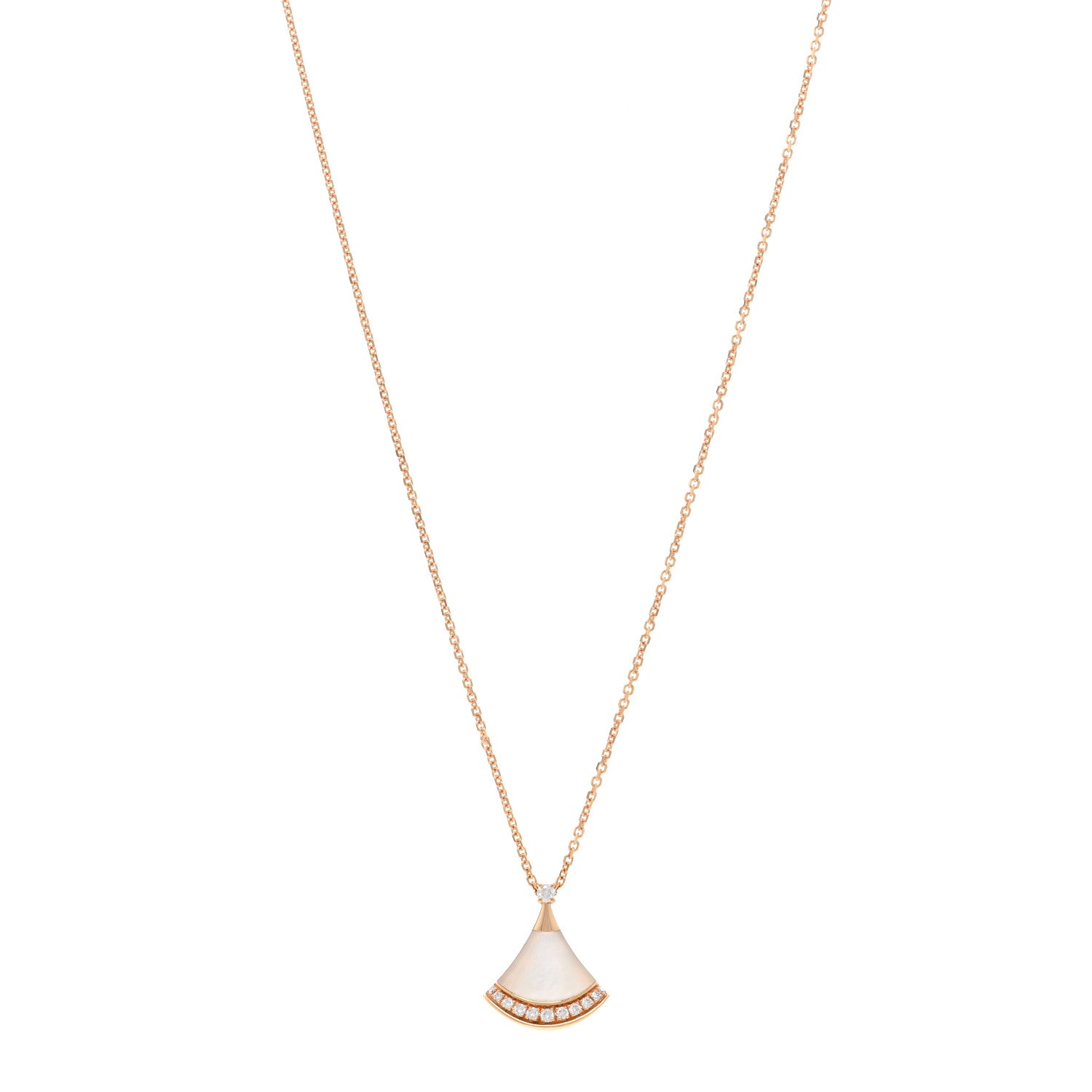 Bulgari 18K Rose Gold Diamond Mother of Pearl Divas' Dream Pave Pendant Necklace 1 of 5