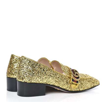 Gucci Glitter Web Peyton Loafers 39 Gold 4 of 9