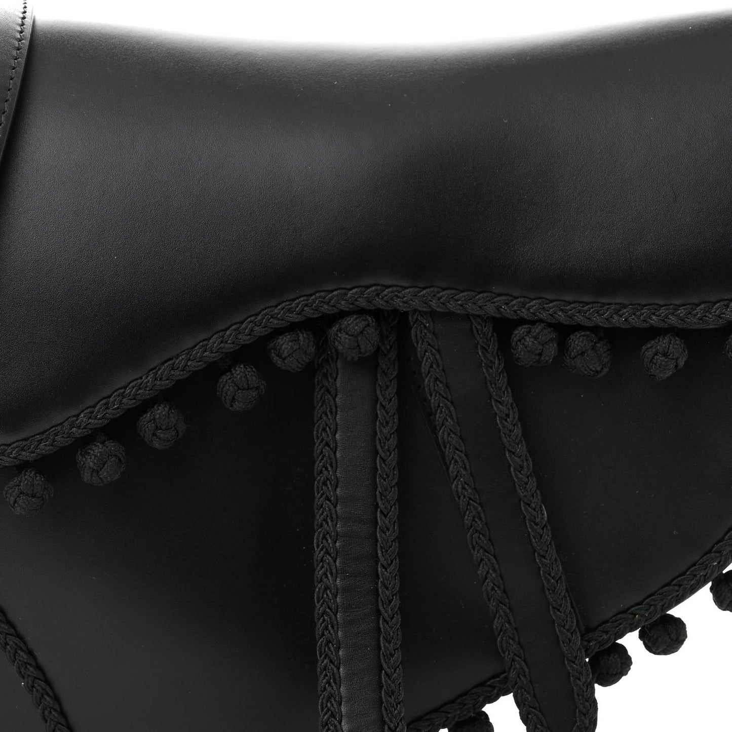 Calfskin Pom Pom Saddle Bag Black