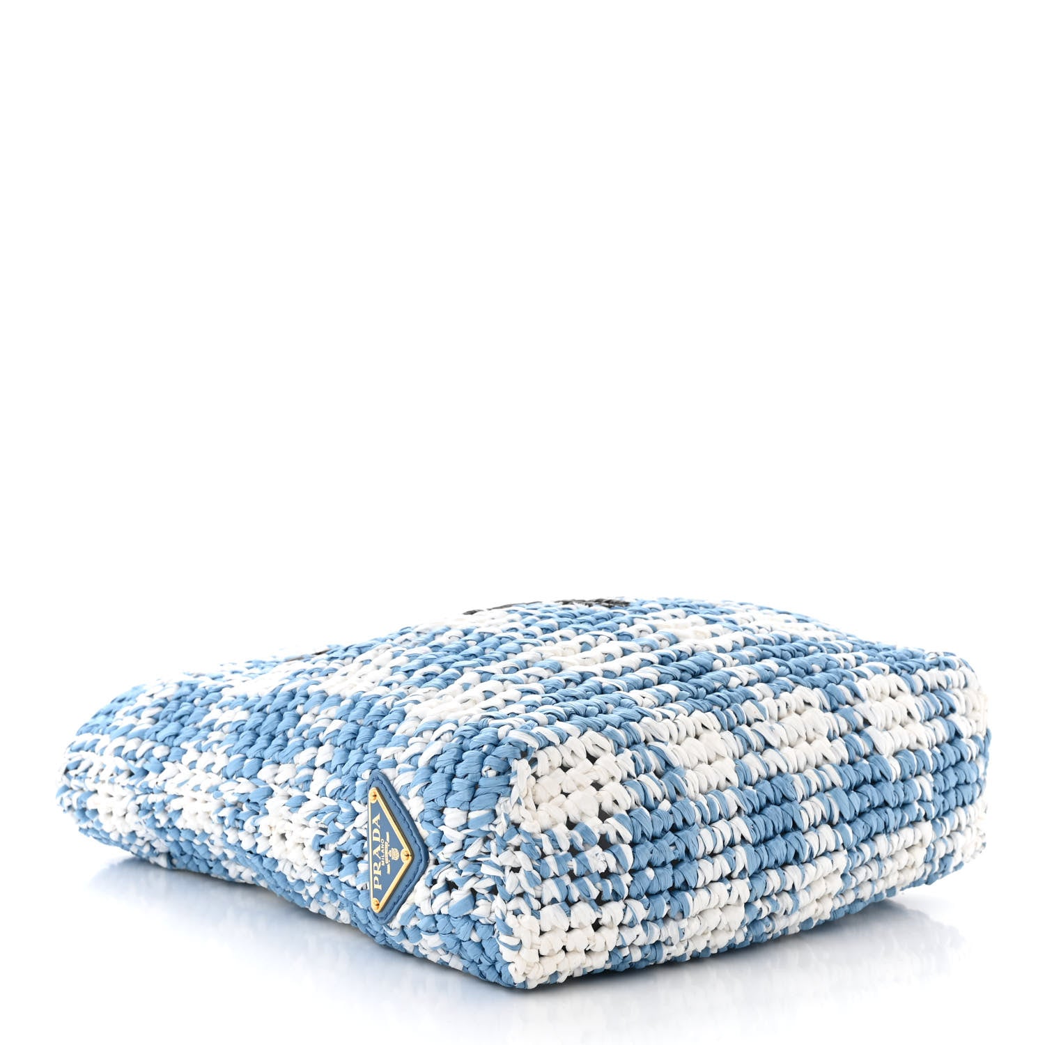 Prada Yarn Raffia Effect Crochet Embroidered Small Logo Tote Celeste 4 of 9