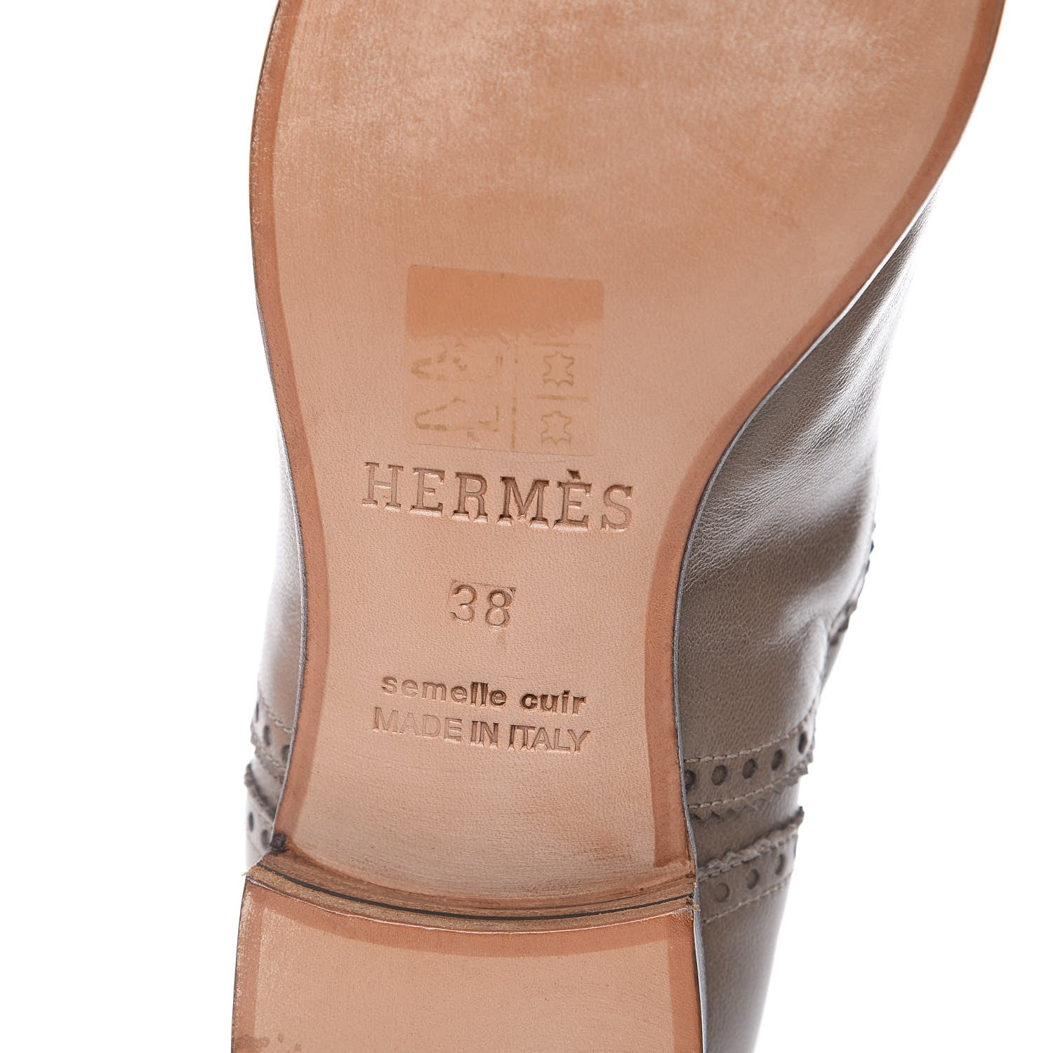 Hermes Veau Patine Womens Louise Oxfords 38 Etoupe 6 of 10