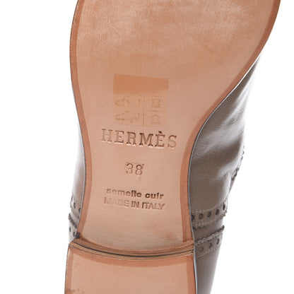 Hermes Veau Patine Womens Louise Oxfords 38 Etoupe 6 of 10