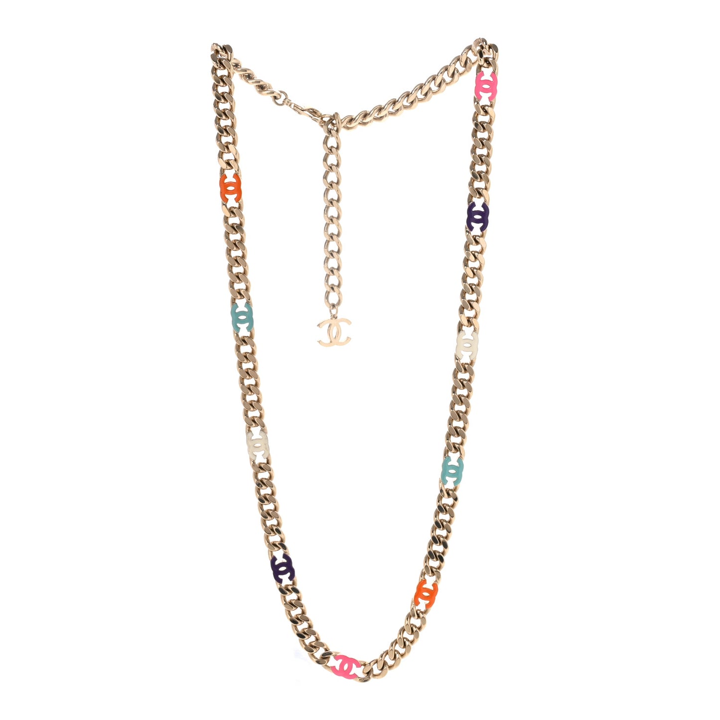 Metal Enamel Chain CC Necklace Gold Multicolor