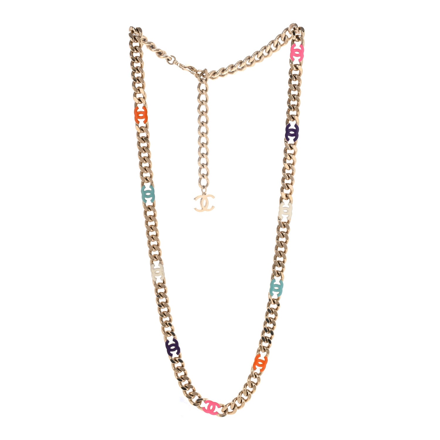 Chanel Metal Enamel Chain CC Necklace Gold Multicolor 3 of 6