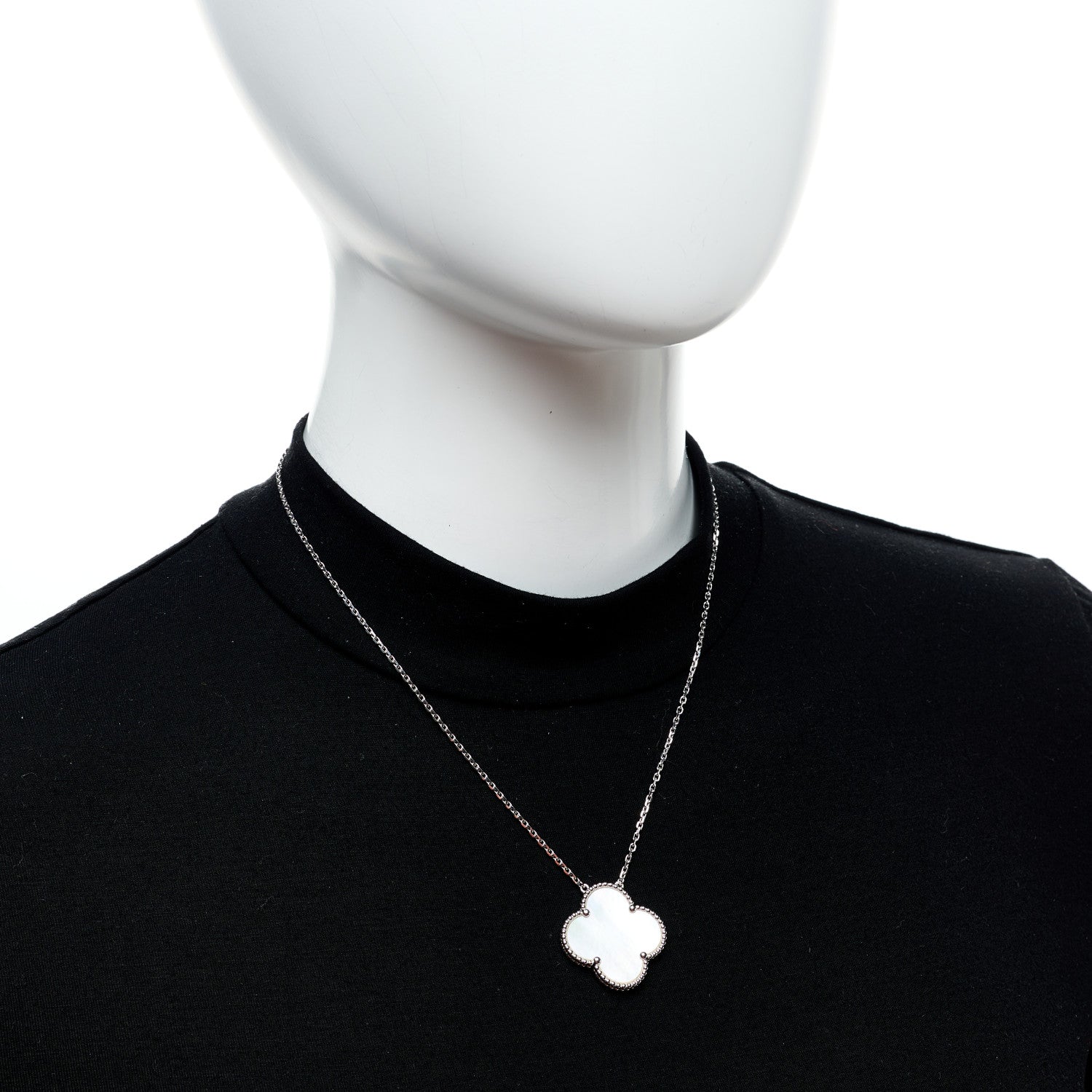 Van Cleef & Arpels 18K White Gold Mother of Pearl Magic Alhambra Pendant Necklace 2 of 6