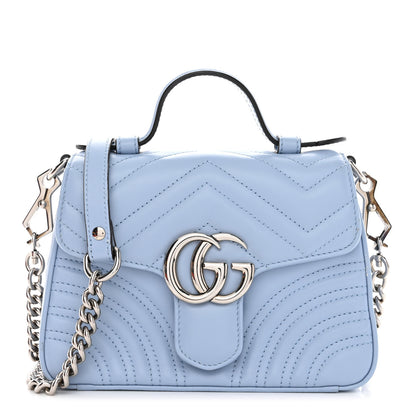 Gucci Calfskin Matelasse Mini GG Marmont Top Handle Shoulder Bag Porcelain Light Blue 1 of 13