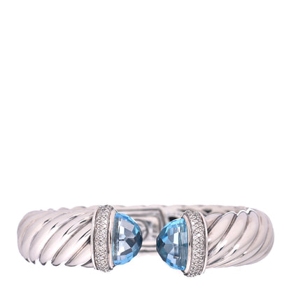 David Yurman Sterling Silver Blue Topaz Diamond 18mm Waverly Bracelet 1 of 4