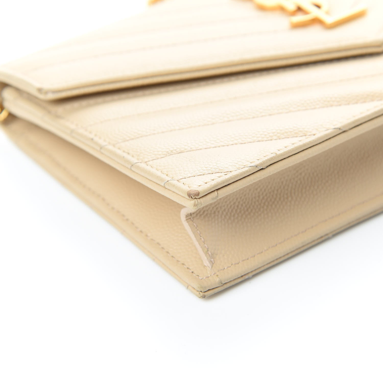 Saint Laurent Grain De Poudre Matelasse Chevron Monogram Envelope Chain Wallet Nude Powder 10 of 18