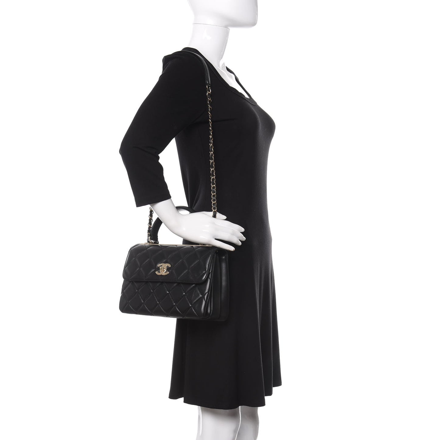 Lambskin Quilted Small Trendy CC Dual Handle Flap Bag Black