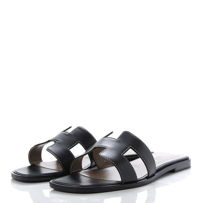 Hermes Box Calfskin Oran Sandals 38 Black 3 of 10