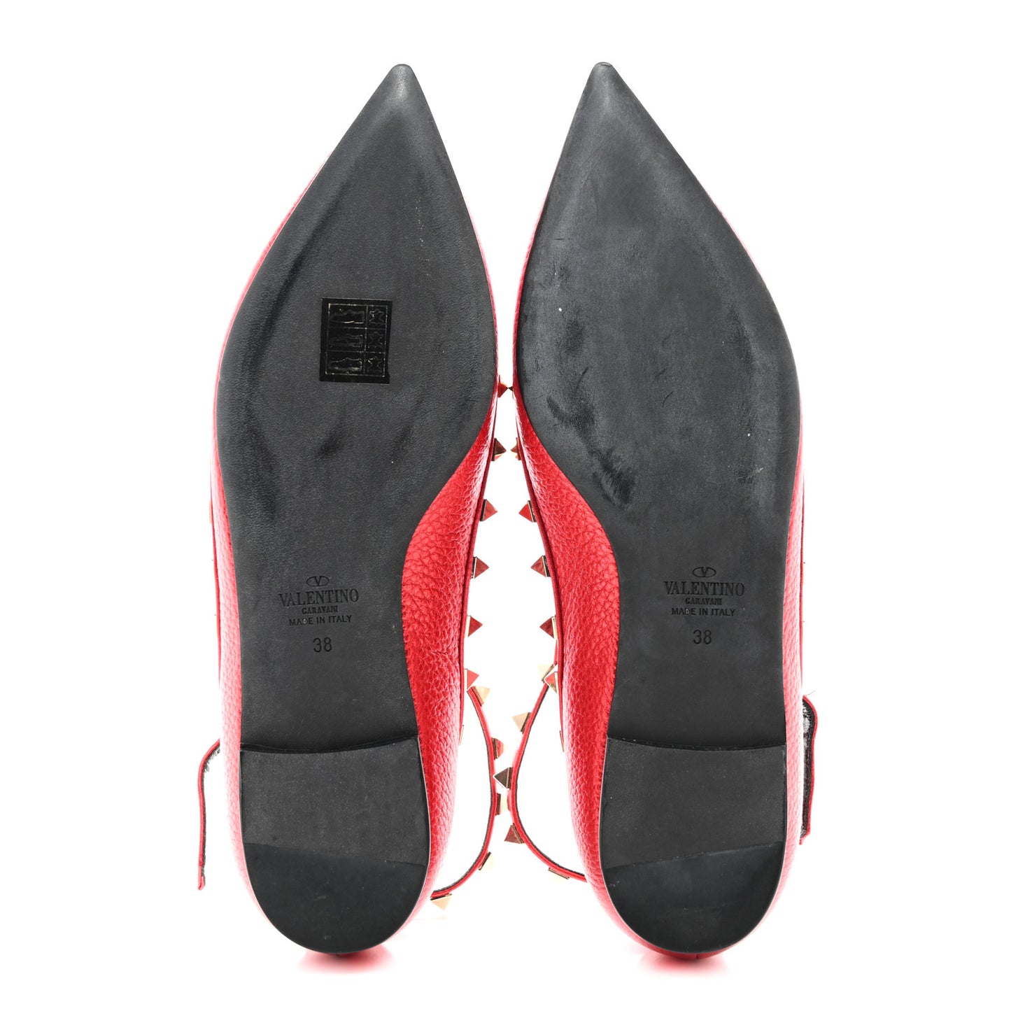 Metallic Pebbled Calfskin Rockstud Cage Ballerina Flats 38 Rosso Valentino
