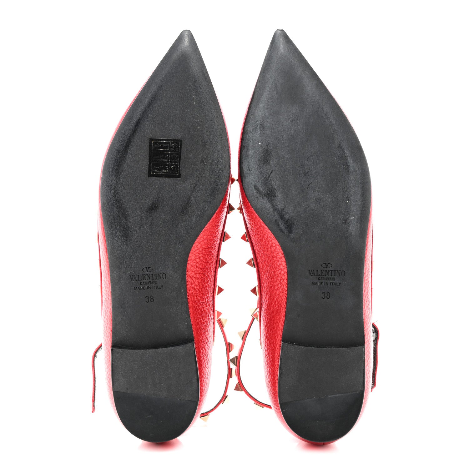 Valentino Garavani Metallic Pebbled Calfskin Rockstud Cage Ballerina Flats 38 Rosso Valentino 5 of 9
