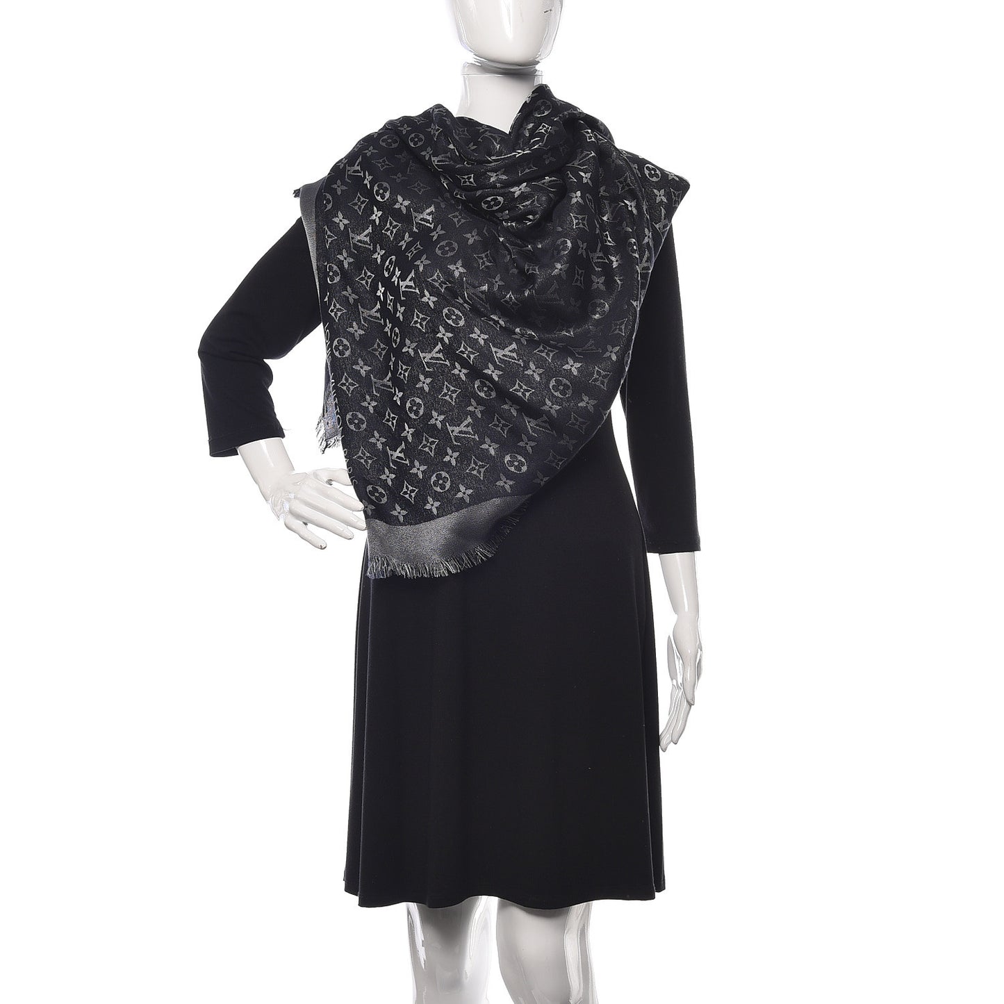 Silk Lurex Wool Monogram Shine Shawl Black