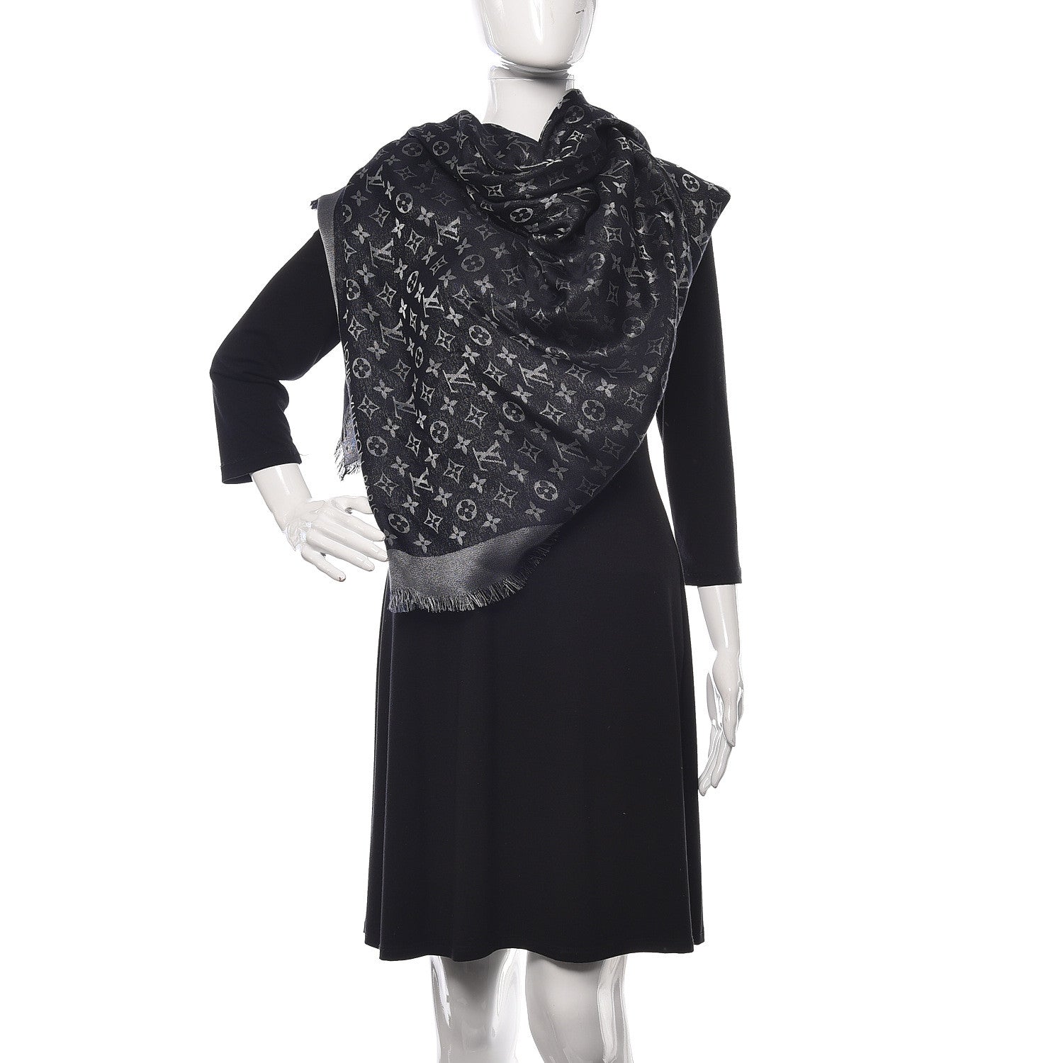 Louis Vuitton Silk Lurex Wool Monogram Shine Shawl Black 2 of 4